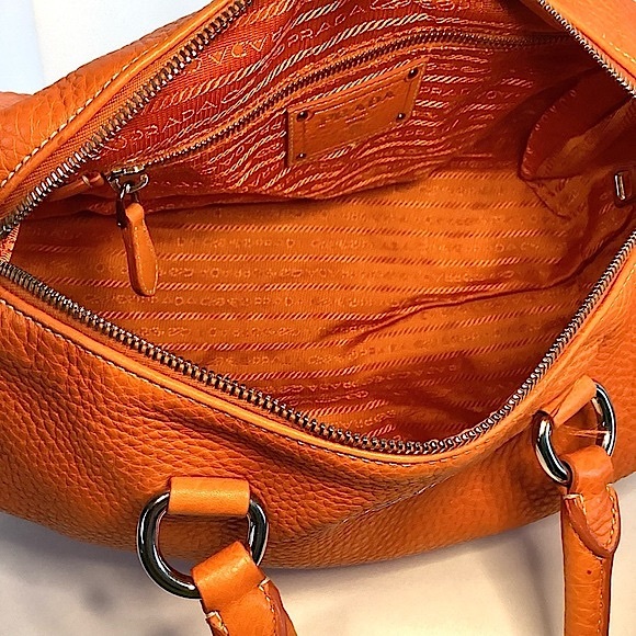 SOLD Prada Boston Bag Vitello Daino Orange Leather Handbag 194 Dust Cover - Picture 13 of 16
